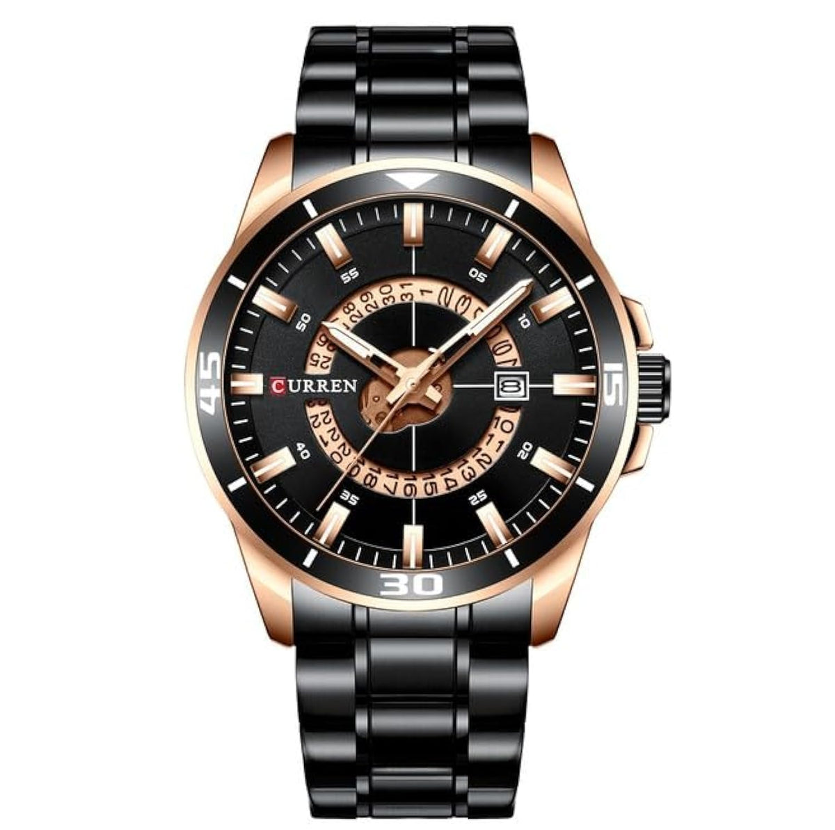 CURREN 8359 luxury business casual men's watch waterproof quartz Stainless steel Band calendar men's watch - BLACK