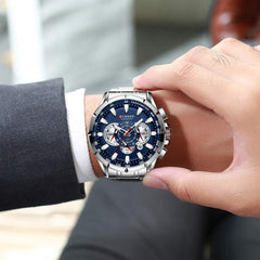Curren Watch Curren Wrist Watch Men Waterproof Chronograph Military Army Stainless Steel Male Clock Man Sport Watches 8363 (Silver Blue)