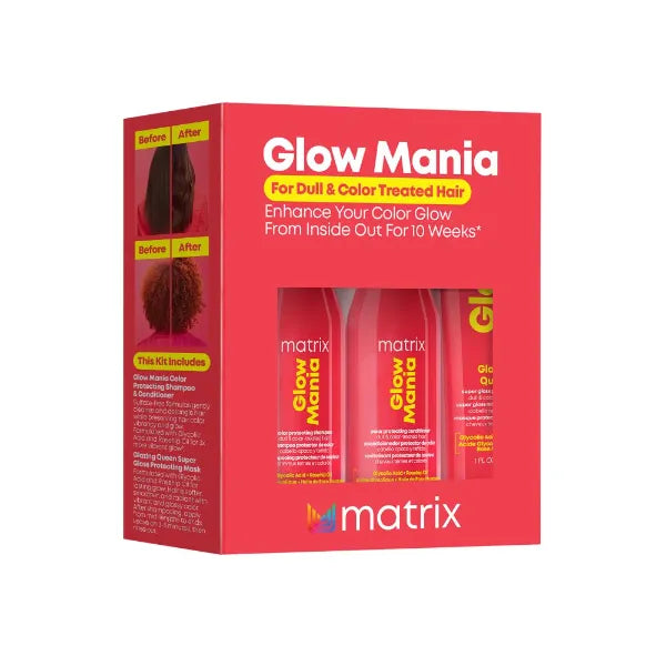 Matrix Glow Mania Mini Trial Kit – Sulfate-Free Shine & Moisture Care for Dull and Color-Treated Hair with Glycolic Acid & Rosehip Oil