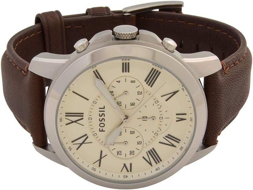 Fossil Leather Mens Quartz Watch Brown & White