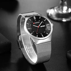 Bundles of 2,CURREN 8311 Men Watch Quartz Brand Watch Wristwatch Calendar Time Display Stainless Steel Watch - Silver