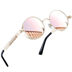 Joopin Steampunk Round Sunglasses - Metal Frame, 100% UV Protection (B06-Pink Retro)