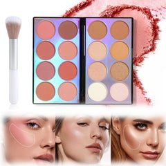 Azonee Blush Contour Highlighter Makeup Palette with Brush, 16 Colors Shimmer Face Blush Powder for Cheek, All-In-One Face Sculpting Blusher Palette