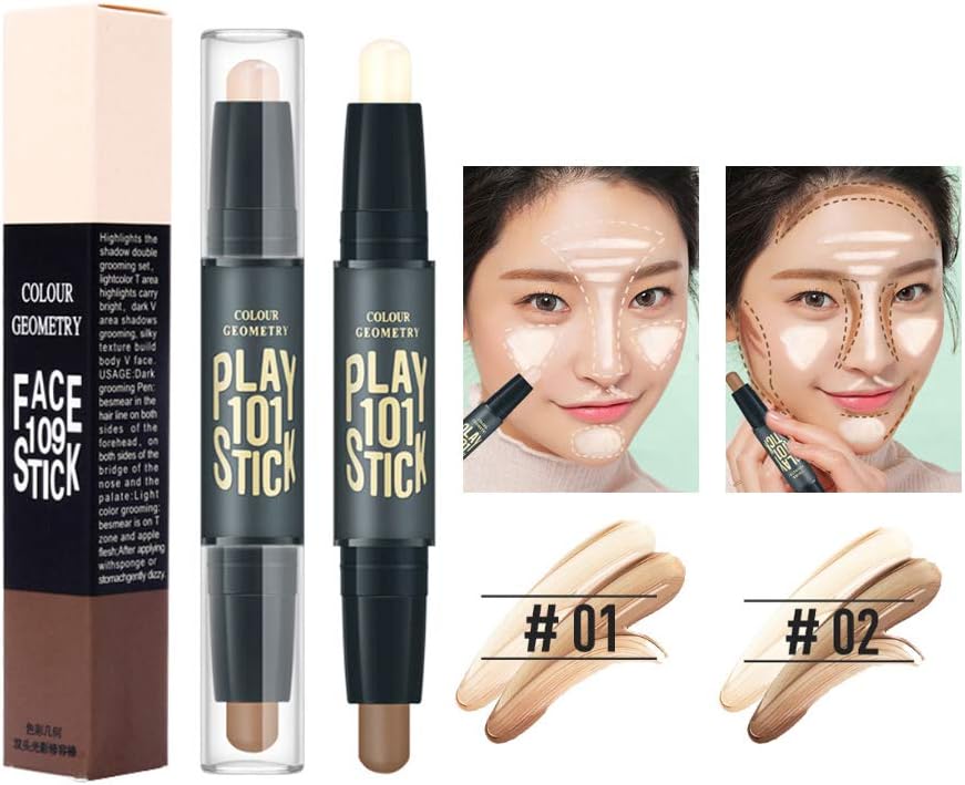 Double Head 2 Colors Comestic Contour Stick Pen Highlight Brightening Concealer Pen Pencil Nose Eye Shadow 3D Face Bronzer Pen Perfect Concealing Blemish