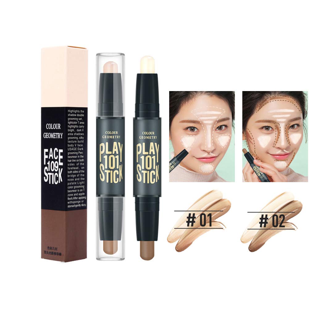 Double Head 2 Colors Comestic Contour Stick Pen Highlight Brightening Concealer Pen Pencil Nose Eye Shadow 3D Face Bronzer Pen Perfect Concealing Blemish