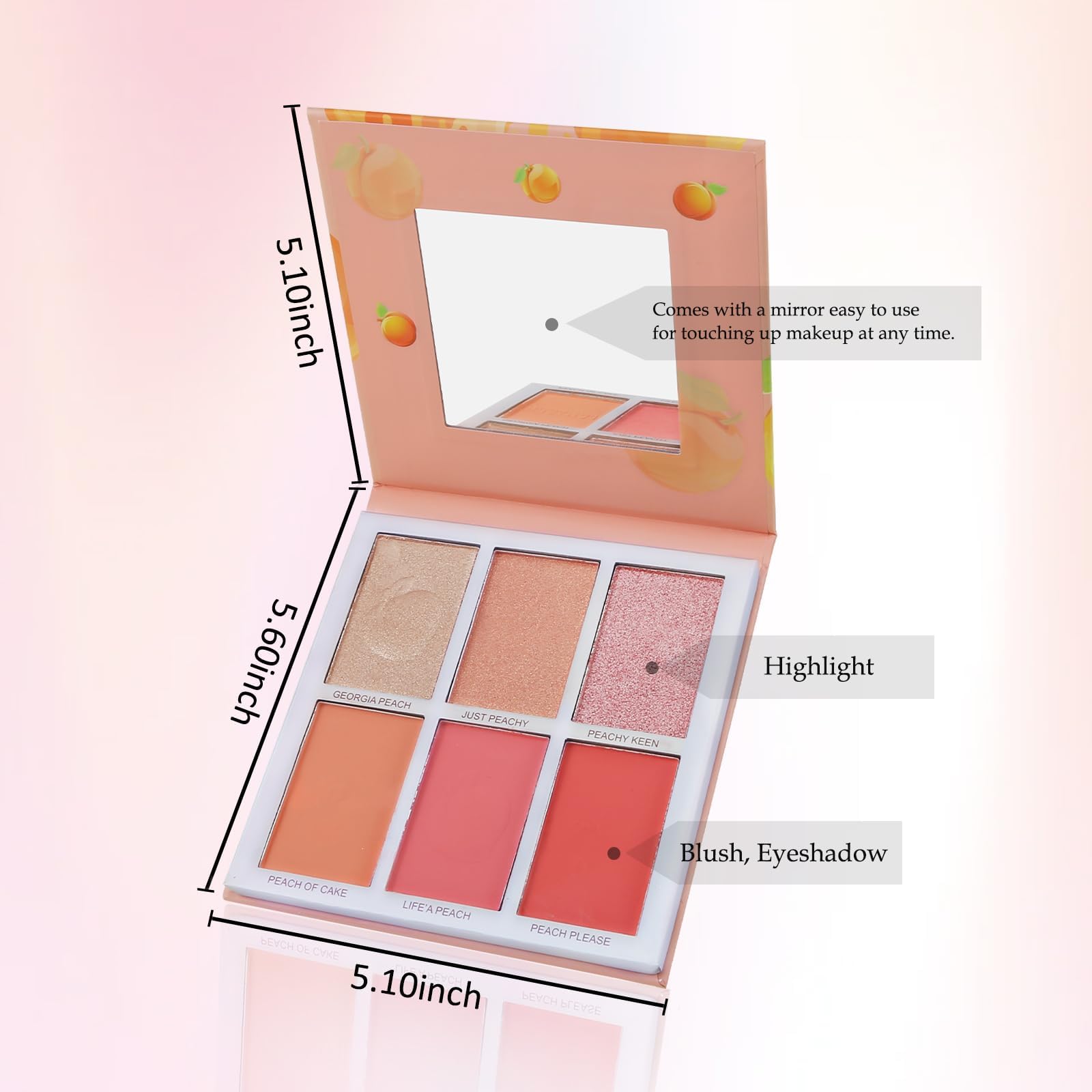 Azonee Blush Highlighter Palette with 1 Powder Blusher Brush, 6 Color Makeup Matte Shimmer Face Blushes Illuminator Palette Longlasting Contour Bronzer Palettes for a Redness and Glowing Look