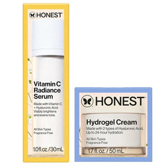 Honest Beauty Moisturizing Hydrogel Cream + Vitamin C Brightening Serum Bundle | Gentle for Sensitive Skin, Fragrance Free, Vegan | 1.7 fl oz, 1 fl oz