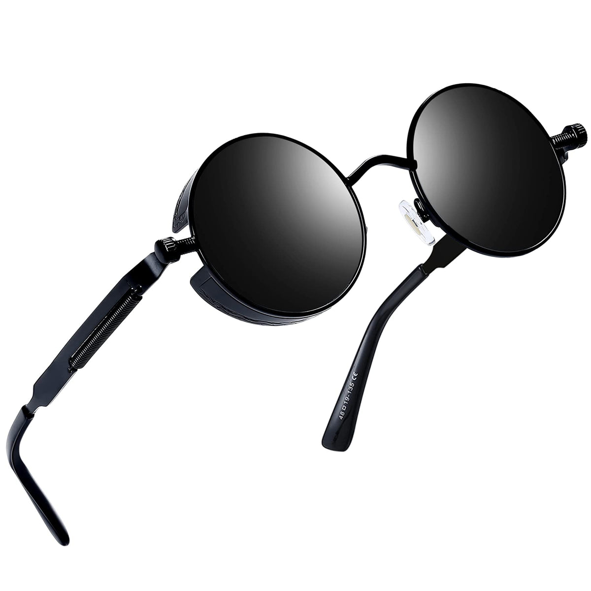 Joopin Steampunk Round Sunglasses - Metal Frame, 100% UV Protection (B01-Black Retro)