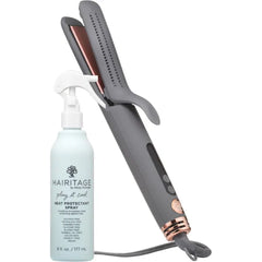 Hairitage Ceramic Tourmaline 2in1 Flat Iron Hair Straightener Curling Iron - 1 1/4 Inch - Airflow Styler + Heat Protectant Spray - Curved Edges - Curling + Straightening - 420 Degree Heat Protection