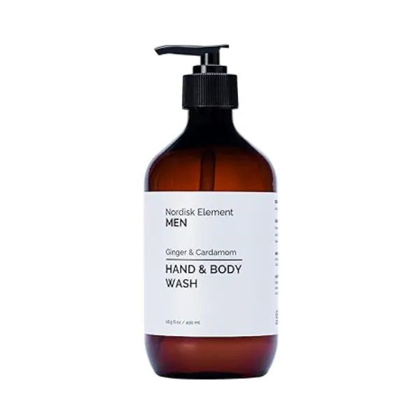 Nordisk Element Men’s Hand & Body Wash Ginger & Cardamom Cleanser with Quince & Betaine Hydrating  Mens Shower Gel & Bodywash Pump, Natural Shower Gel for Men 16.5 fl oz