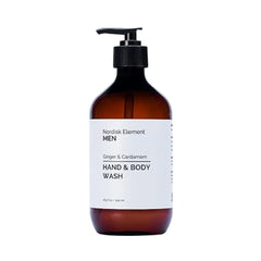 Nordisk Element Men’s Hand & Body Wash Ginger & Cardamom Cleanser with Quince & Betaine Hydrating  Mens Shower Gel & Bodywash Pump, Natural Shower Gel for Men 16.5 fl oz