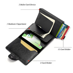 eWINNER Black fashion PU Leather aluminium slim Secure ID wallet Slim Card Holder for Men Women Auto Pop Up RFID Blocking Credit Card Holder Money Clip Wallet Holds 14 Cards