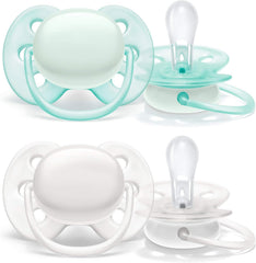 Philips Avent SCF210/03 Ultra Soft Dummy, 0-6 Months, Arctic White/Green, Pack of 2