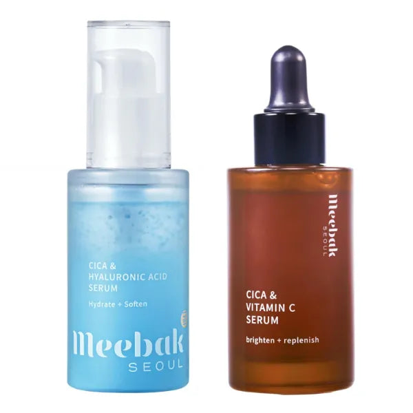 Meebak Cica & Vitamin C Serum and Cica & Hyaluronic Acid Serum – Korean Skincare Bundle