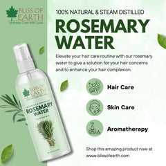 Bliss of Earth Rosemary Water for Hair Growth, Rosemary Water Spray for Hair Loss Treatment, 100% Natural Steam Distilled Rosemary Water for Skin Care, Helps Reduce Hair fall, Strengthens Hair – 100ml