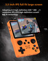 QuantumG - R35S Retro Handheld Game Console with 3.5 Inch IPS HD Display, Linux System, 64GB Inbuilt Games – Compact Pocket Video Game (Yellow)