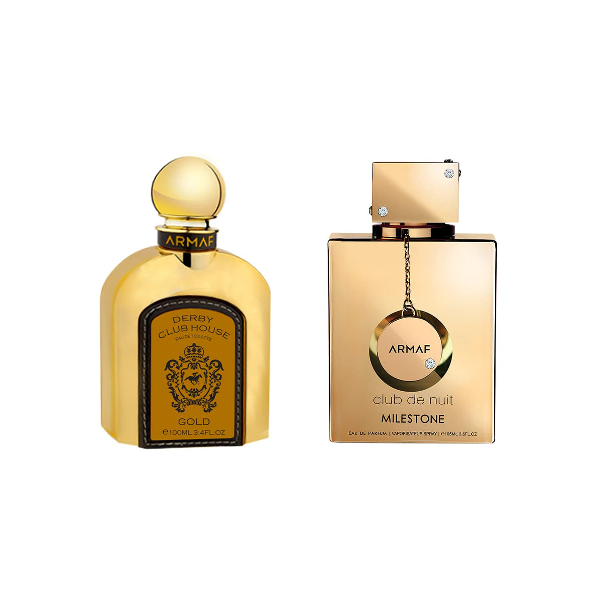 Armaf Gold Collection Men Perfume 2 Piece Gift Set - Derby Club House Gold EDT, 100ML - Club De Nuit Milestone EDP, 105ML - perfumes for men - perfume for woman - for Him