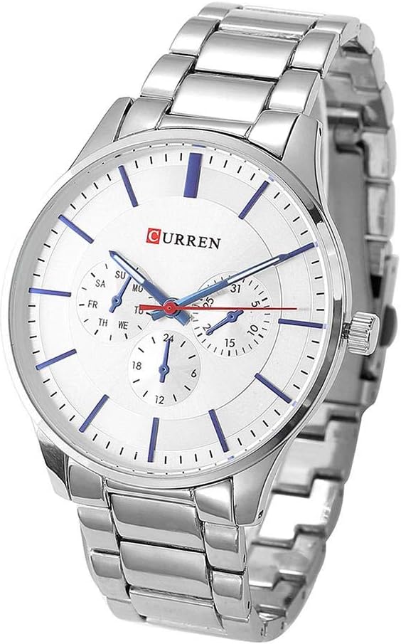 CURREN Men Waterproof Watch Casual Analog-Digital Alloy Band Watches - White