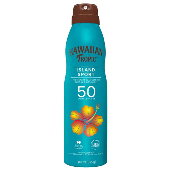 Hawaiian Tropic Island Sport SPF 50 Broad Spectrum Sunscreen Lotion – Lightweight, Water & Sweat-Resistant UV Protection with Tropical Botanicals