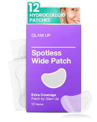 GLAM UP Spotless Wide Patch Hydrocolloid Coverage for Face Pores, Zits, and Oil - Strong Gunk Absorption Overnight, and Calm Treatment with Tea Tree (12 Patches)