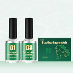 VGO Blackhead Removal Mask Set, 3 in 1 Blackhead Removal Kit with Blackhead Removal Liquid & 15Pcs Blackhead Nose Patch & Pore Shrinking Essence