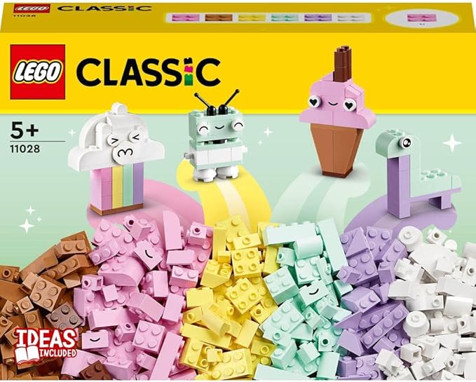 LEGO 11028 Classic Creative Pastel Fun Bricks Box, Building Toys for Kids, Girls, Boys Aged 5 Plus with Models; Ice Cream, Dinosaur, Cat & More, Creative Learning Gift