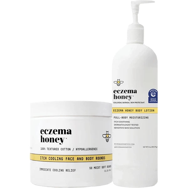 ECZEMA HONEY Itch Cooling Face & Body Rounds & Oatmeal Body Lotion - Bundle for Sensitive & Dry Skin - Cruelty Free
