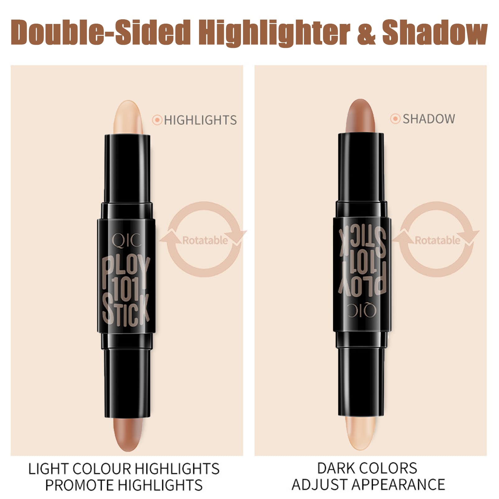 Contour Stick,2 in 1 Makeup Highlight Shading Stick,Contour Kit Natural & Bronzer Stick,Double Head Contour Concealer Highlighter Stick,Waterproof Long Lasting Contour Concealer Highlighter Stick