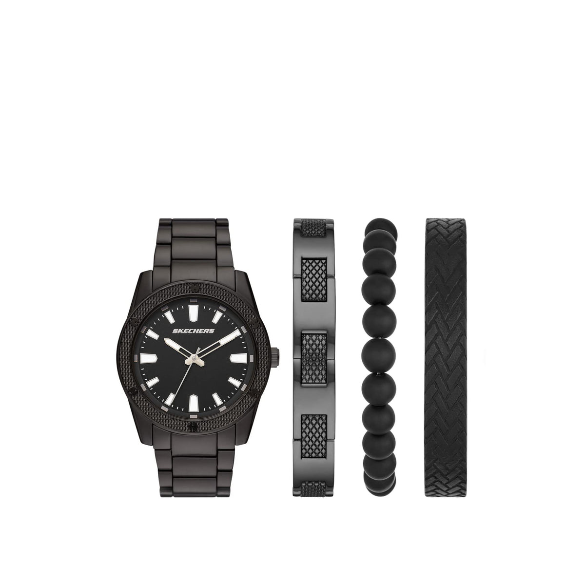 Skechers Men's Quartz Watch and Stackable Bracelet or Interchangeable Band Gift Set - Black/Gunmetal