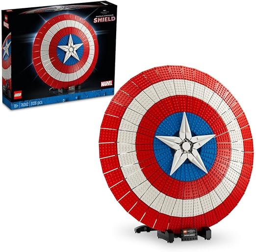 LEGO 76262 Marvel Captain America's Shield Set, Avengers Model Building Kit for Adults with Minifigure, Nameplate and Thor's Hammer, Collectible Infinity Saga Gift Idea for Men, Women, Him, Her