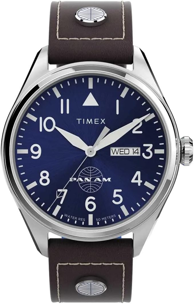 Timex Men Quartz Watch with a Leather Strap Pan Am - Brown