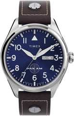 Timex Men Quartz Watch with a Leather Strap Pan Am - Brown