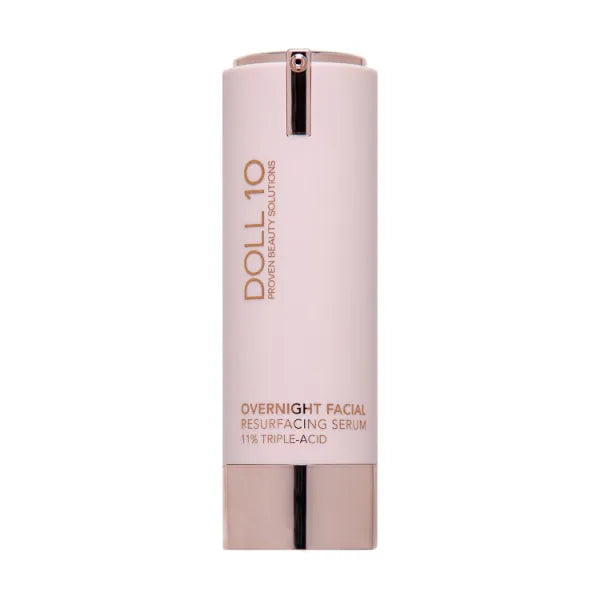 DOLL 10 Smooth Assist Overnight Facial 11% Triple-Acid Resurfacing Serum - Proven Overnight Transformation - Improves Skin Tone, Pores, Wrinkles & More - Vegan (1 oz)