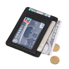 Stazh Slim Wallet - Minimalist Front Pocket RFID Blocking Leather Wallets for Men & Women - Carbon Black