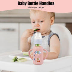 Tazweeq Silicone Sleeves for Natural Glass Baby Bottles, Baby Bottle Holder with Easy Grip Handles, Baby Feeding Handle Easy Carry Handle, Universal Fits for Infant Feeding Support (Pink)