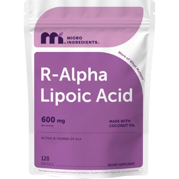 Micro Ingredients R Alpha Lipoic Acid 600 mg Per Serving, 120 Softgels | Active R-Isomer with Coconut Oil | ALA Supplement | Non-GMO, Gluten Free, No Soy