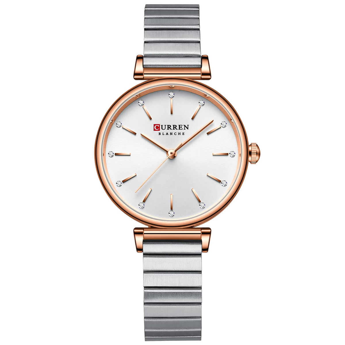 CURREN Women Luxury Rhinestones Dress Stainless Steel Watches Stylish Diamond Studded Japan Quartz Wristwatch for Ladies, ROSE D