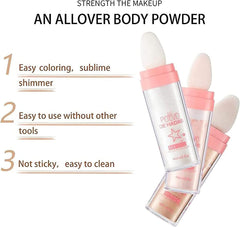 Highlighter Powder Stick, Body Glitter Highlighter Makeup, Brightens Makeup Stick for Face Body Hair Cosmetic, Highlighter Body Brightens the Natural Three-dimensional Face Powder Blusher 3 Pack