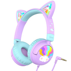 iClever Kids Headphones, LED Light Up Cat Ear, 85dBA Safe Volume, Stereo Sound Toddler Headphones, Foldable 3.5mm Wired Kids Headphone for Tablets School Travel