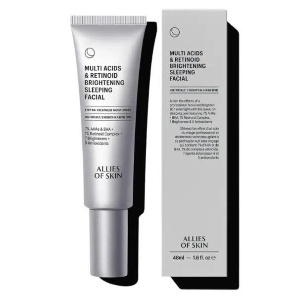 Allies of Skin Multi Acids & Retinoid Sleeping Facial | Exfoliating Overnight Glycolic Acid & AHA Peel | Resurfacing Anti-Aging Treatment For Fine Lines, Unclog Pores and Treat Blackheads, 1.6 fl oz