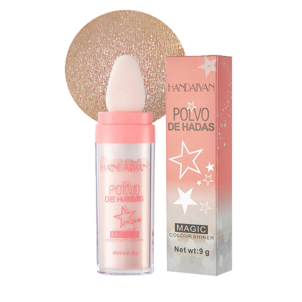 Body Shimmer Powder Polvo De Hadas Fairy Highlighter Glitter Natural Pigment Shiner Stick Loose Oil Glow Body Brighten Dust with Puff Makeup Three-Dimensional Face,Eyeshadow,Eye,Hair,Body,Hair(2)