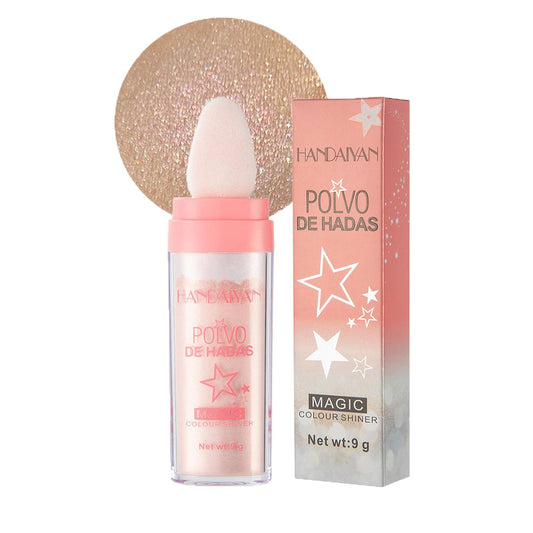 Body Shimmer Powder Polvo De Hadas Fairy Highlighter Glitter Natural Pigment Shiner Stick Loose Oil Glow Body Brighten Dust with Puff Makeup Three-Dimensional Face,Eyeshadow,Eye,Hair,Body,Hair(2)