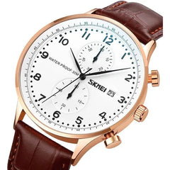 Skmei Men Quartz Luxury Leather Strap Analog Casual Watch Brown 9301RGBK