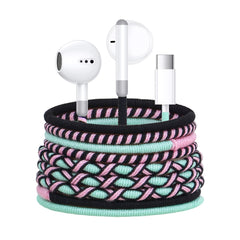 URIZONS Fabric Cord Braided USB C Headphones Wired - Wrapped Type C Earbuds in-Ear Colored Earphones Durable with Mic Adjustable Volume Digital IC Compatible with Google Huawei, for iPhone 15/16 (8#)
