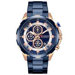 CURREN Mens Watches, Quartz Analog Calendar,Wrist Watch for Men, Fashion Waterproof Stainless Steel Band-Blue