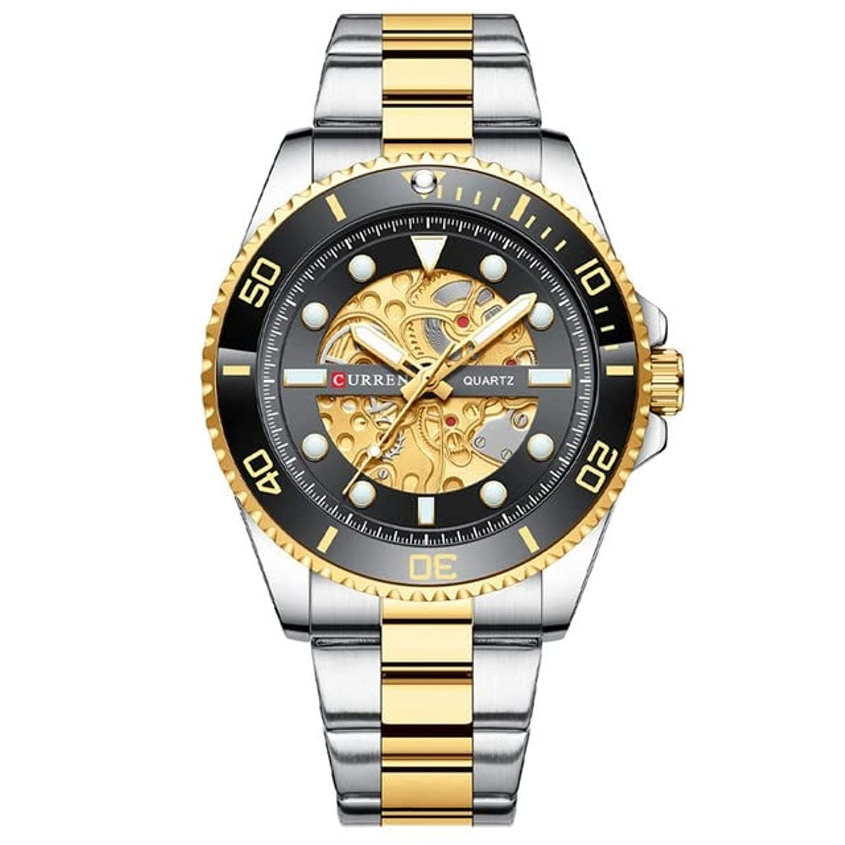 CURREN 8412 Wrist Watch Men's Quartz Sports Brand Luxury Business Waterproof Stainless Steel (TETON GOLD)