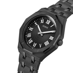 GUESS Men's 42mm Watch - Silver Tone Strap Black Dial Silver Case