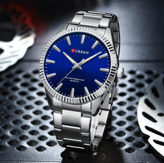 CURREN 8425 Fashion Design Stainless Steel Quartz Watches Casual Business Wrist Watches for Men Luminous Hands Clock - SILVER BLUE