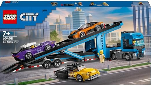 LEGO City Car Transporter Truck with Sports Cars, 4 Vehicle Toy Set for 7 Plus Year Old Kids, Boys & Girls, with Trailer and 4 Minifigures for Imaginative Play, Creative Gift Idea 60408