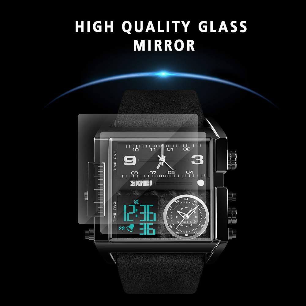 SKMEI Men's Digital Sports Watch LED Square Large Face Analog Quartz Wrist Watch with Multi-Time Zone Waterproof Stopwatch - Multicolor